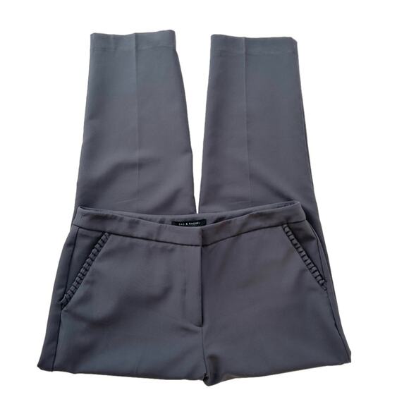 Zac & Rachel Pants Gray Ruffle Pockets Tapered Ankle Office Dress Slacks Size 12 - Picture 7 of 10